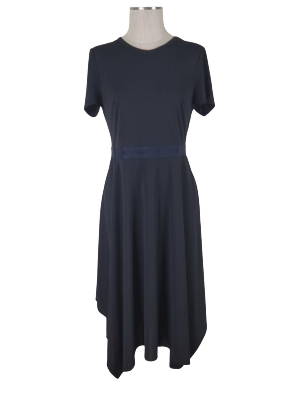 Karl Lagerfeld Fit N Flare Dress Size L Black Handkerchief Hem Short Sleeve New - Picture 2 of 12
